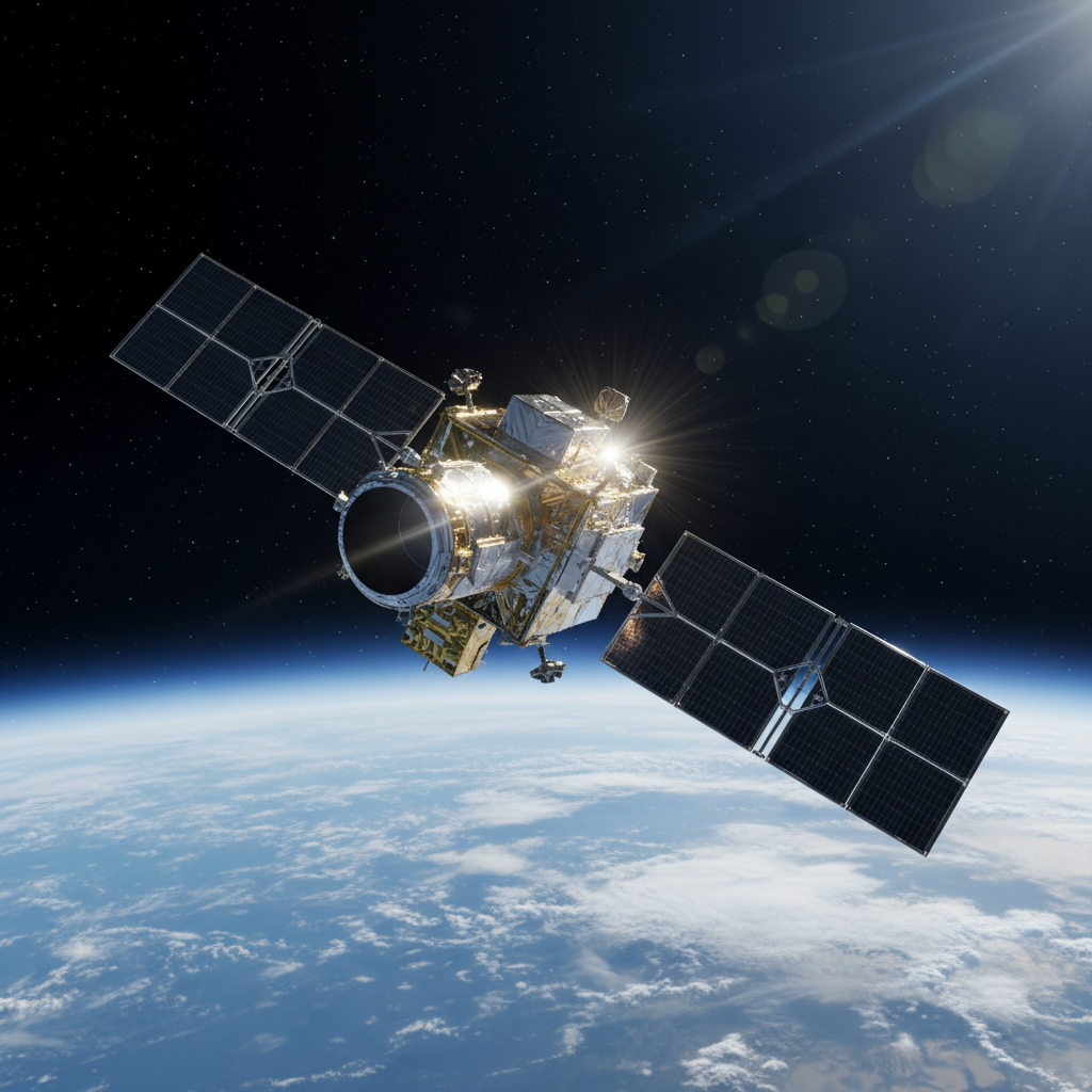 O satélite Cheops da Agência Espacial Europeia (ESA) em órbita, uma ferramenta de precisão projetada para caracterizar exoplanetas. Sua missão é refinar medições e desvendar os segredos de mundos distantes, como o planeta rochoso anômalo.