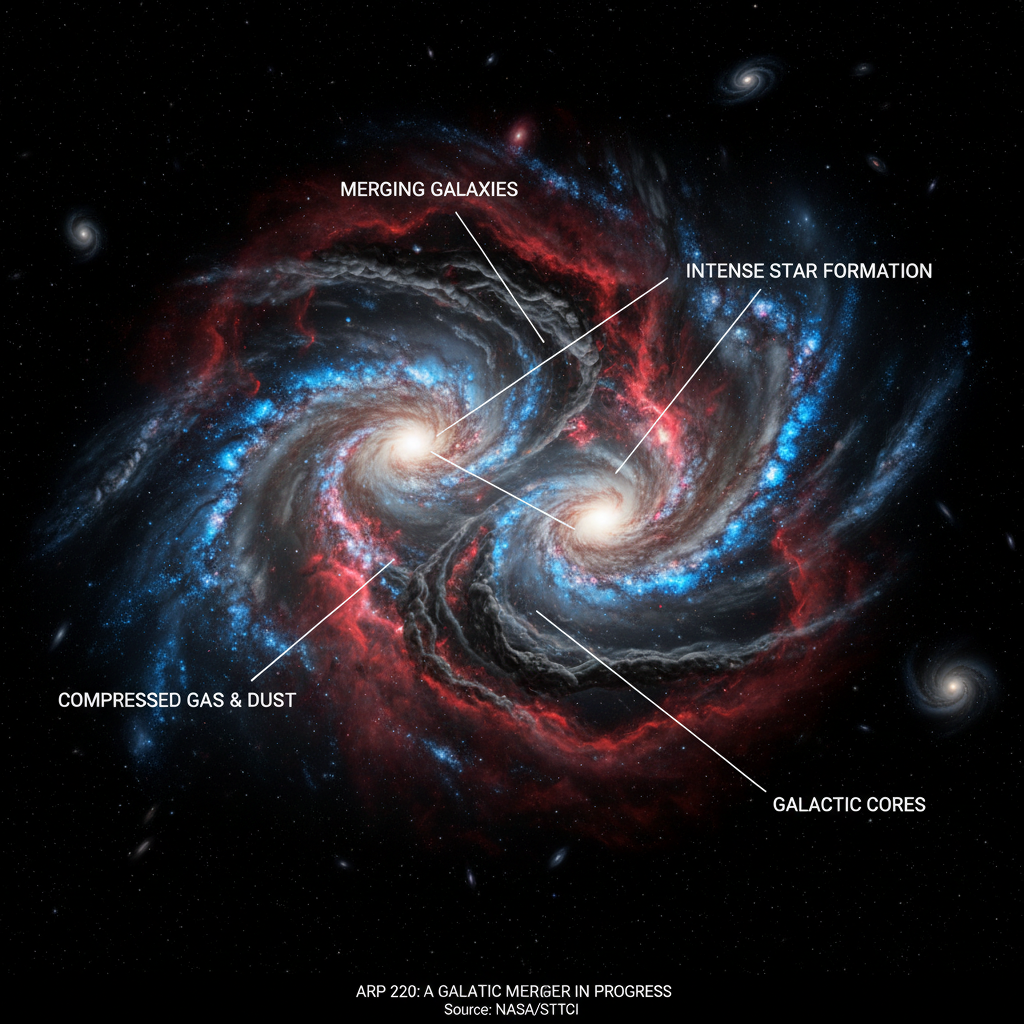 Arp 220: A Dança Cósmica dos Campos Magnéticos no Coração de uma Fusão Galáctica