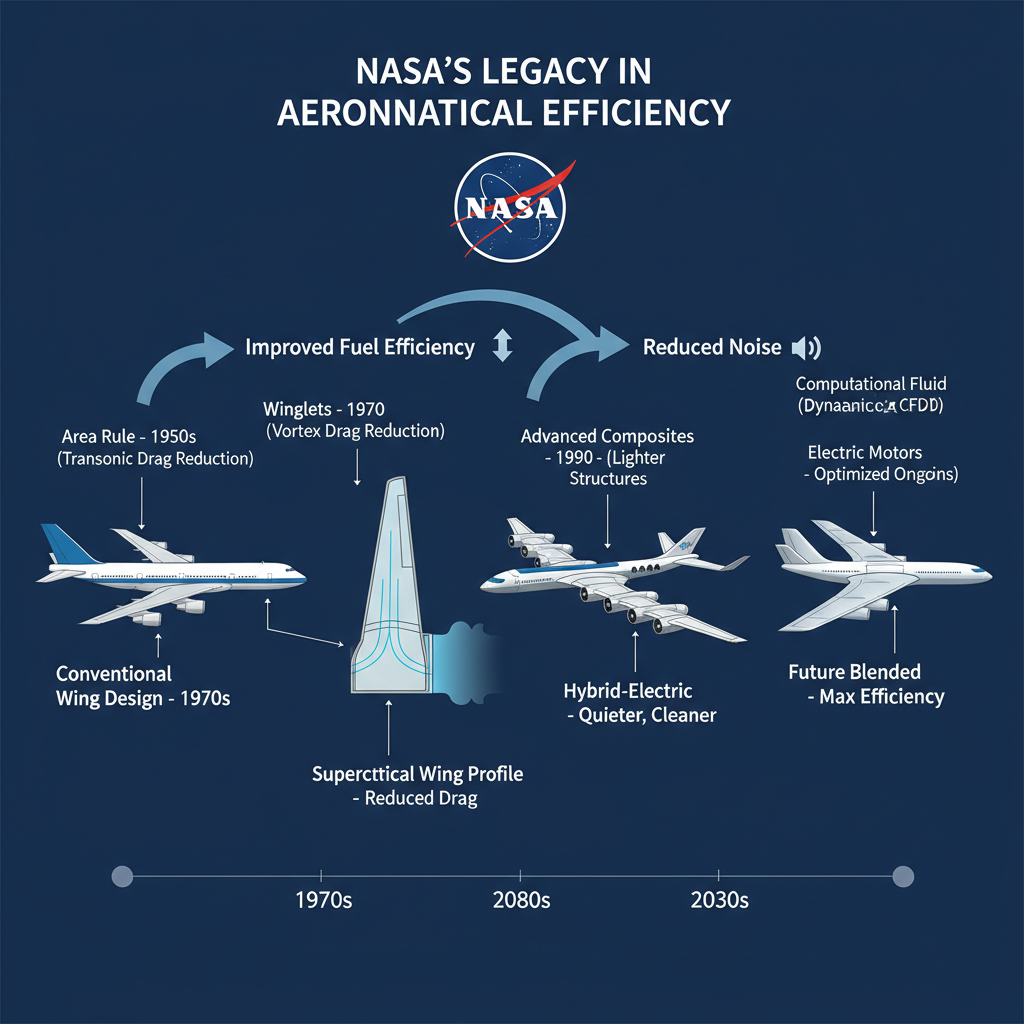 A NASA tem sido pioneira em avanços aeronáuticos, desde o desenvolvimento de asas supercríticas nos anos 70 até a pesquisa atual em propulsão híbrida-elétrica, visando aeronaves mais eficientes e sustentáveis.