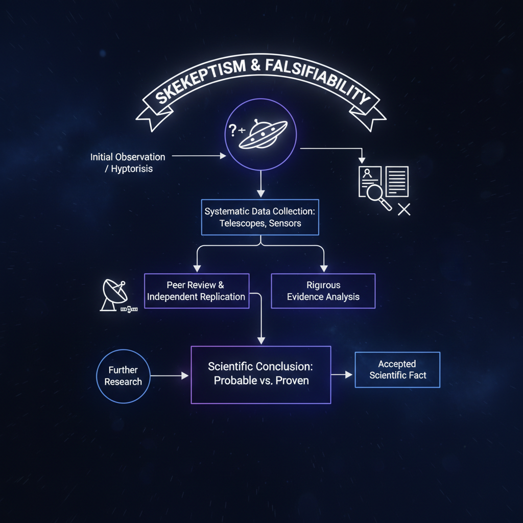 A metodologia científica exige coleta sistemática de dados, análise rigorosa e revisão por pares para distinguir entre o possível, o provável e o comprovado, especialmente em questões complexas como a vida extraterrestre.