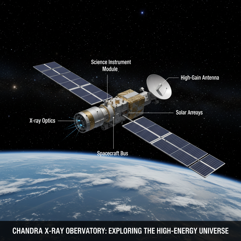 O Observatório de Raios-X Chandra, da NASA, é crucial para desvendar fenômenos de alta energia no universo, como a astrosfera de HD 61005. Seus espelhos de raios-X permitem a detecção de emissões que são invisíveis para telescópios ópticos, abrindo uma nova janela para o cosmos.