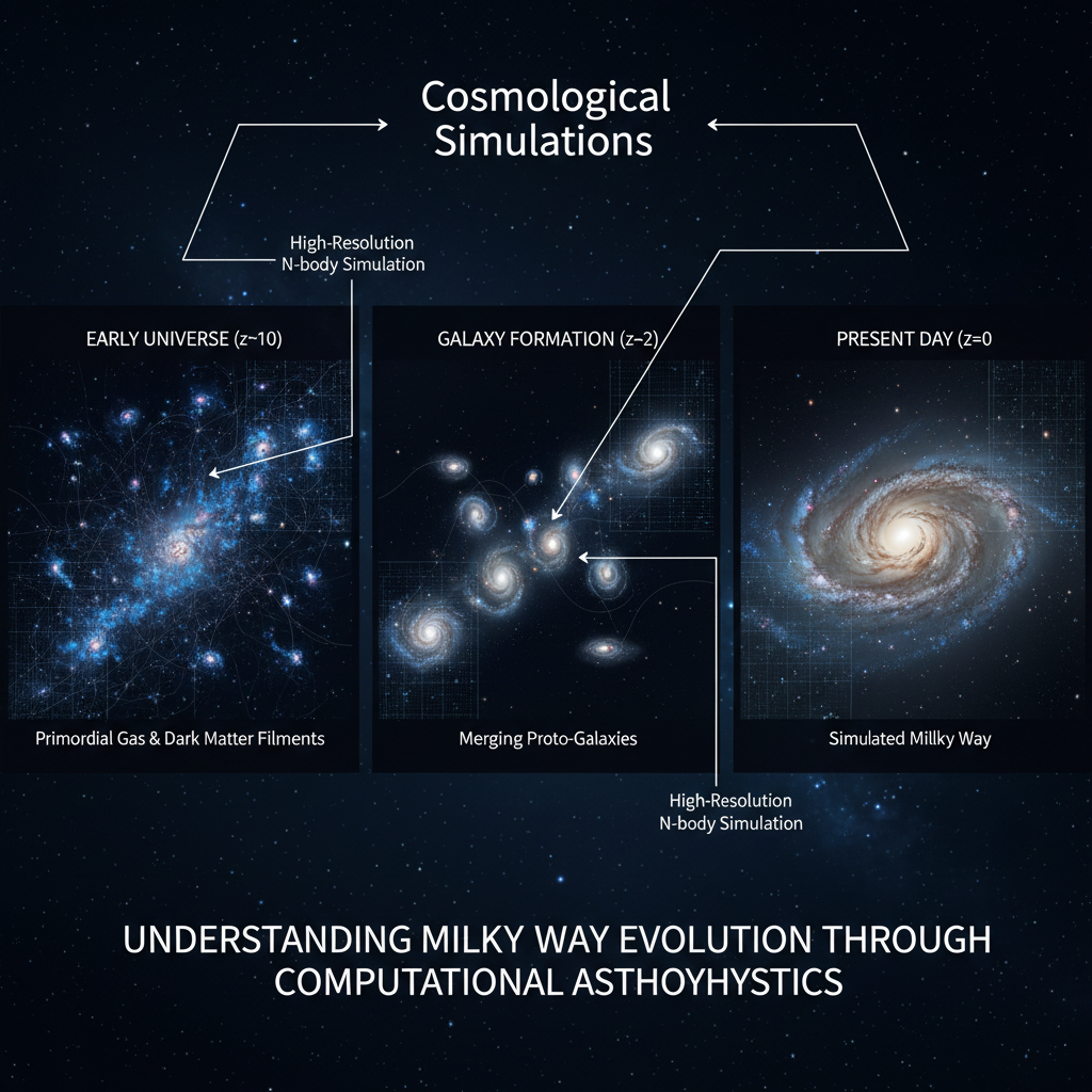 Simulações cosmológicas avançadas permitem aos cientistas recriar a evolução da Via Láctea ao longo de bilhões de anos, desvendando como sua estrutura atual emergiu de um passado turbulento.