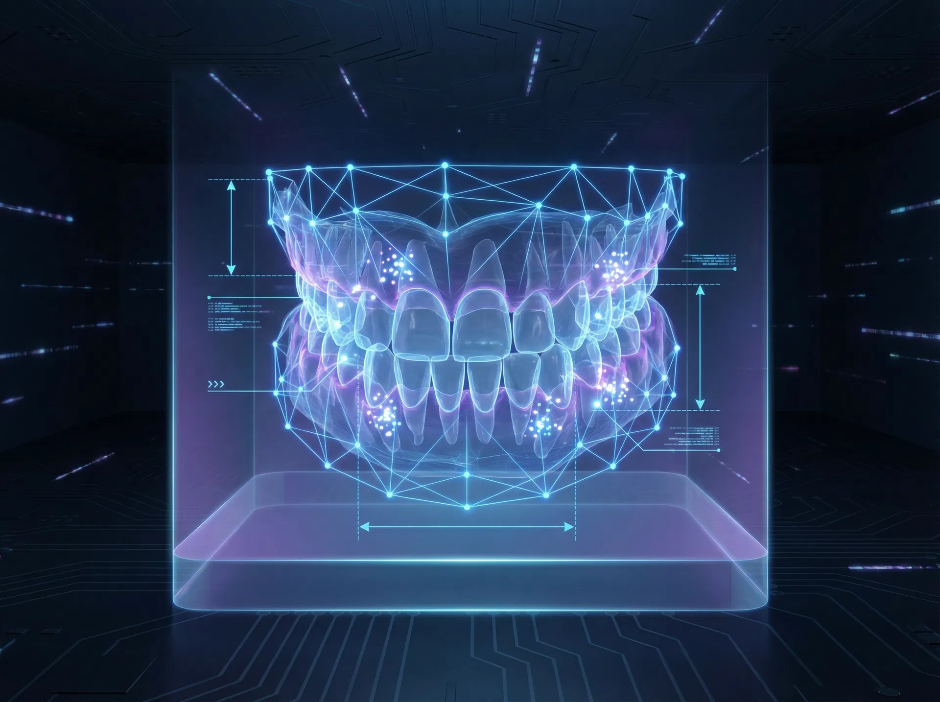 AI-powered dental analysis showing 3D tooth position recognition and gingival boundary detection