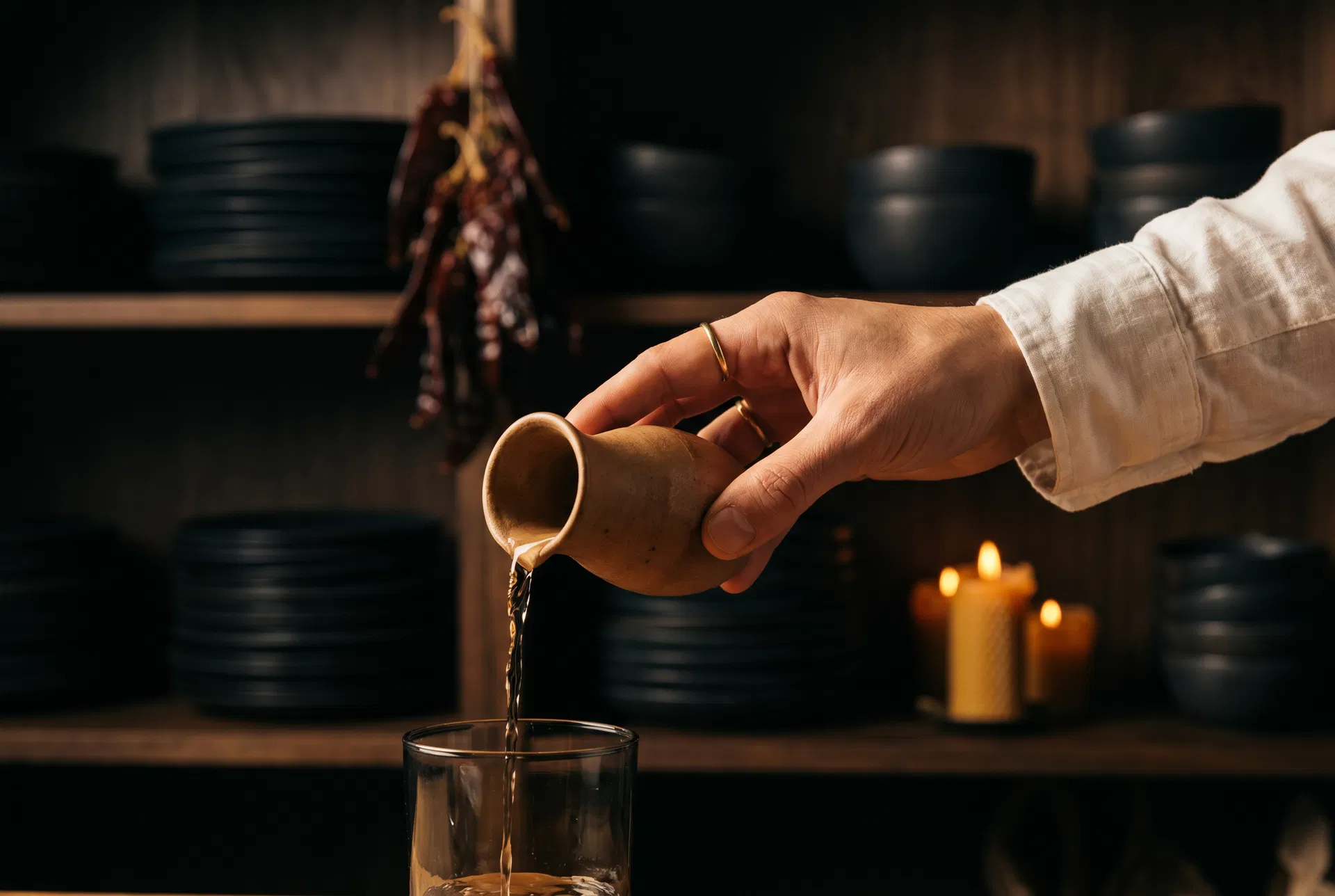 Sommelier sirviendo mezcal artesanal en una copita — maridaje del menú de Habaneros Catering en Madrid