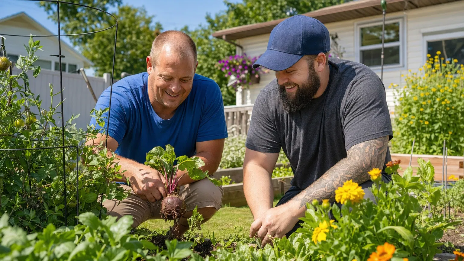 Men working together in the garden
