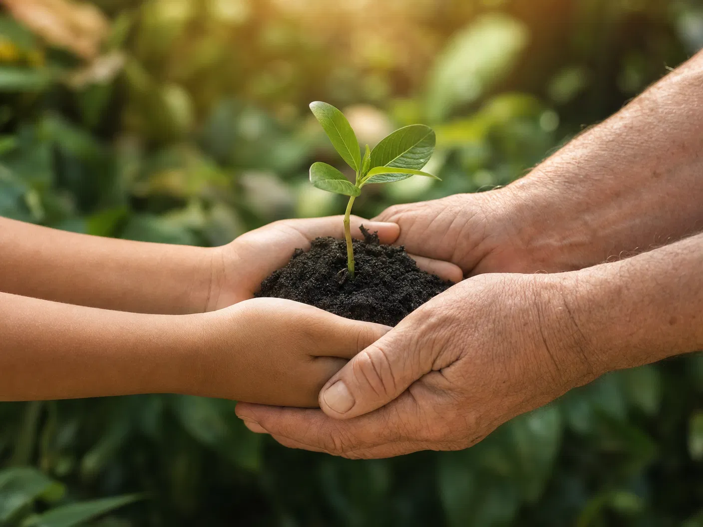Hands nurturing a seedling — symbolizing growth and care