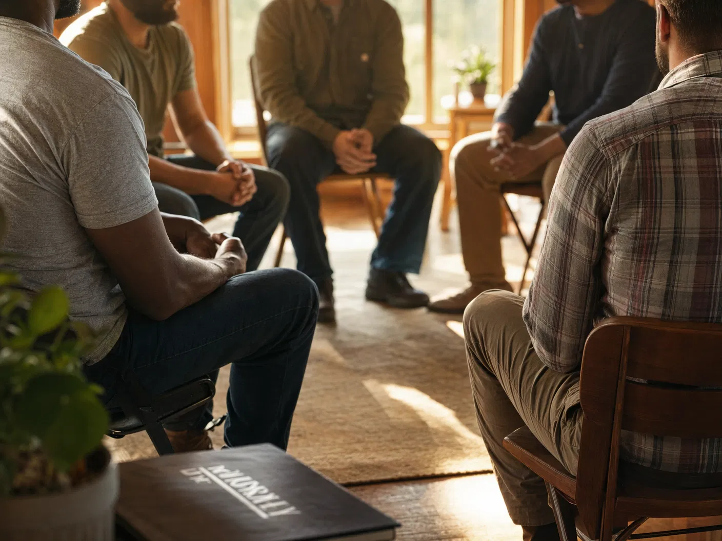 Men in a supportive community meeting at Bennie's Recovery Residence