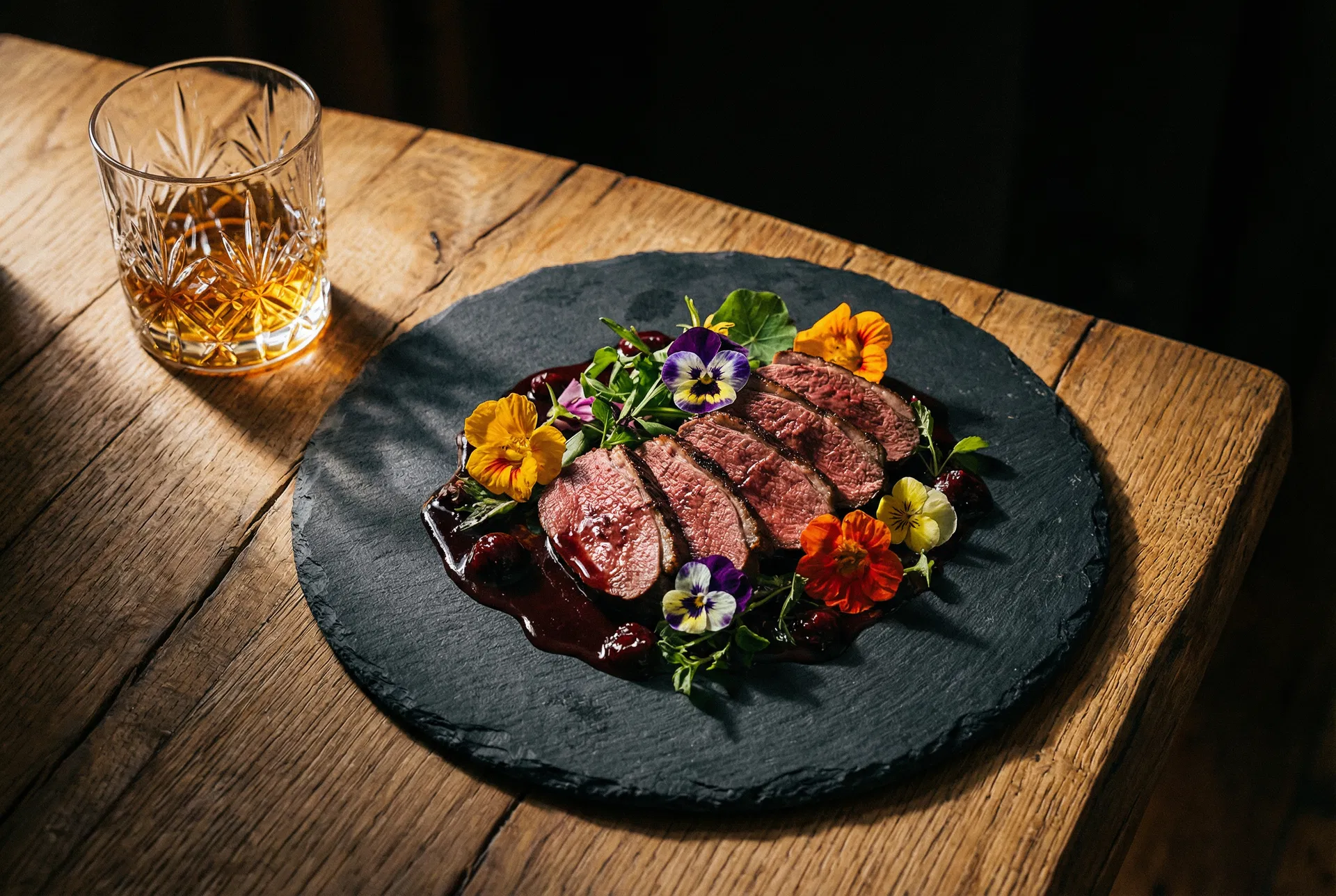 Gourmet Scottish venison with seasonal garnish