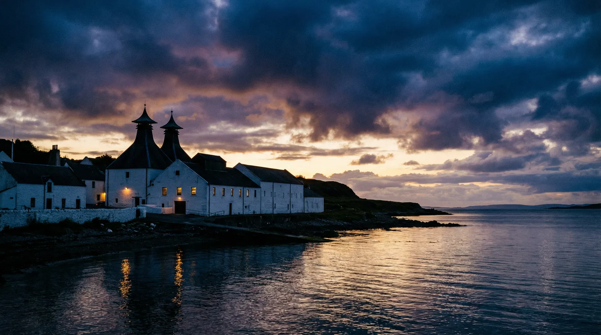 Islay distillery at dusk
