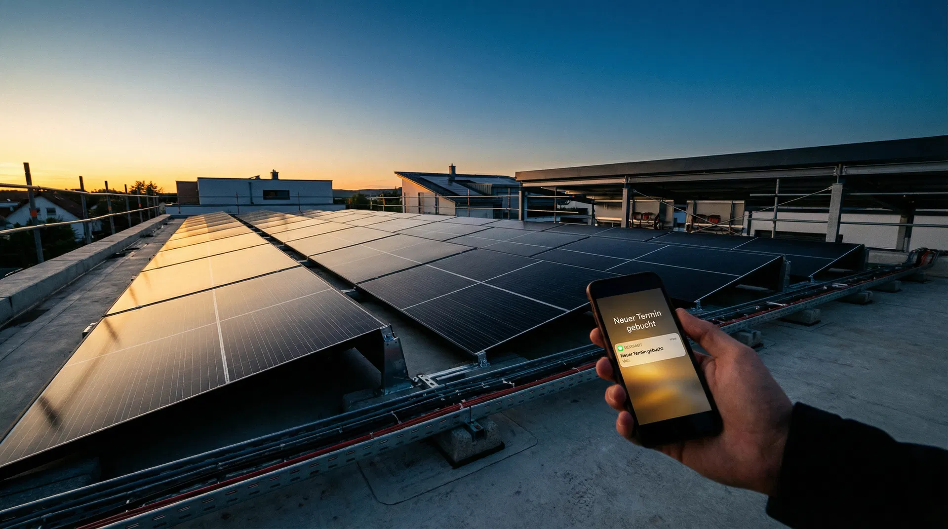Solar panels at sunset