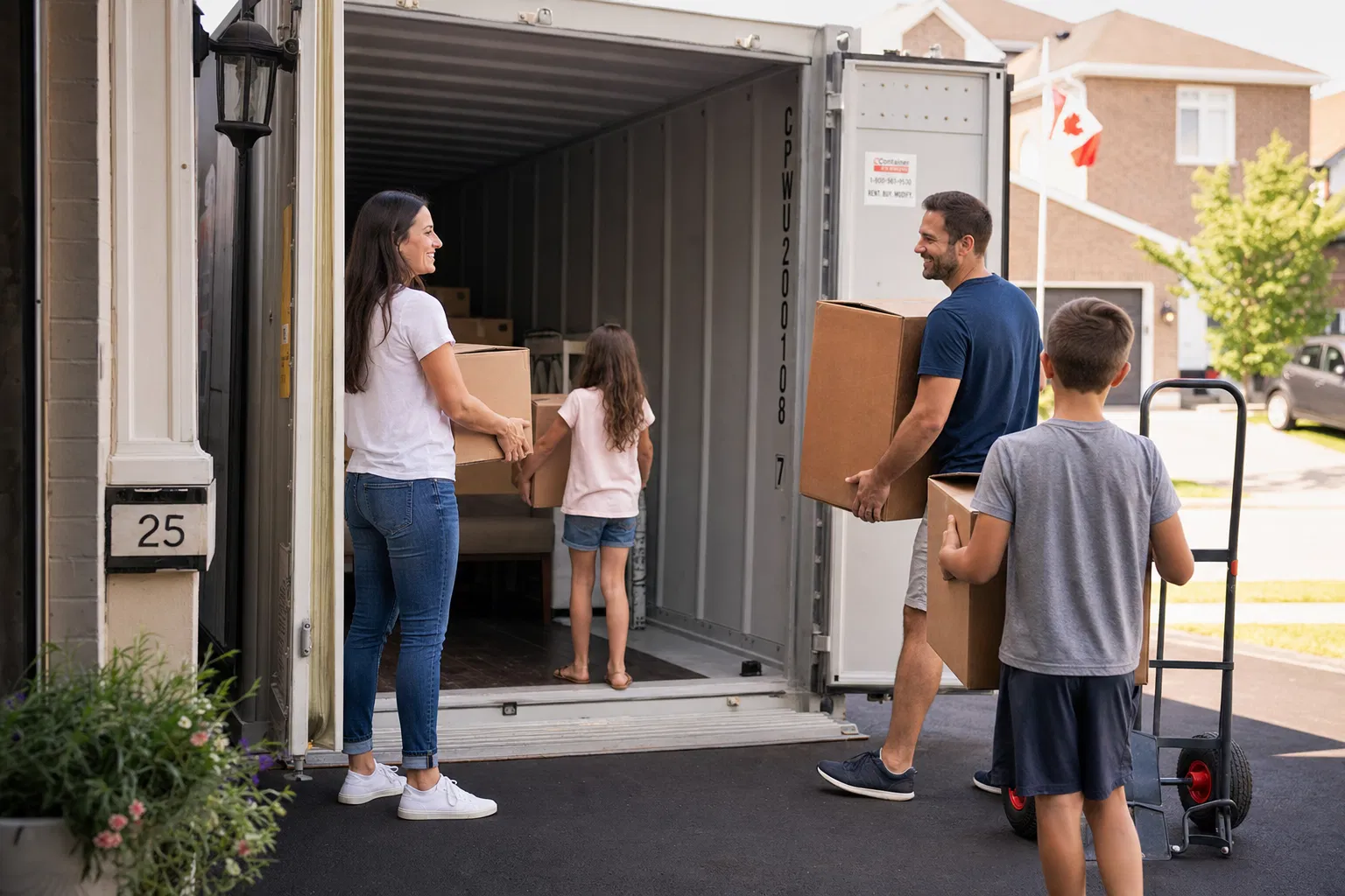 Family loading a Secure-Rite container