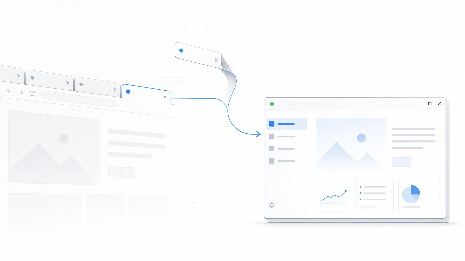 Illustration of temporary browser tabs closing after a desktop app opens