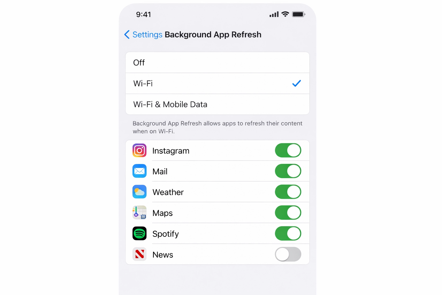 Background App Refresh Settings