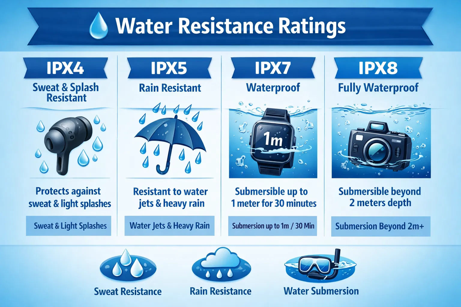 Water resistance ratings explained: IPX4, IPX5, IPX7, IPX8