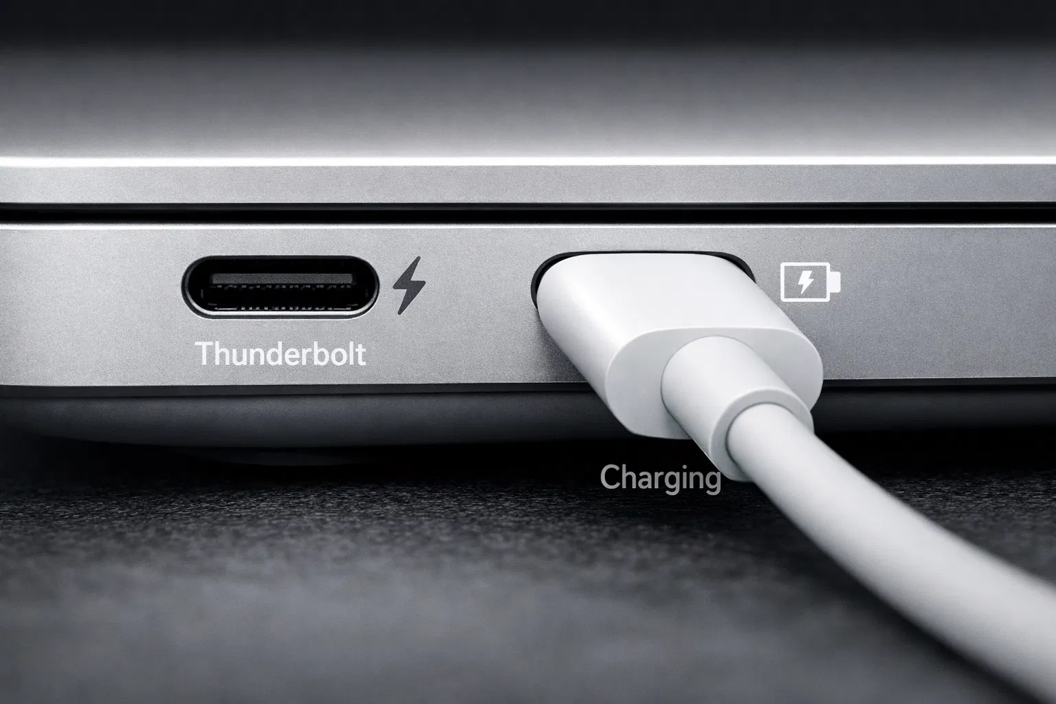 MacBook Air USB-C charging port with cable