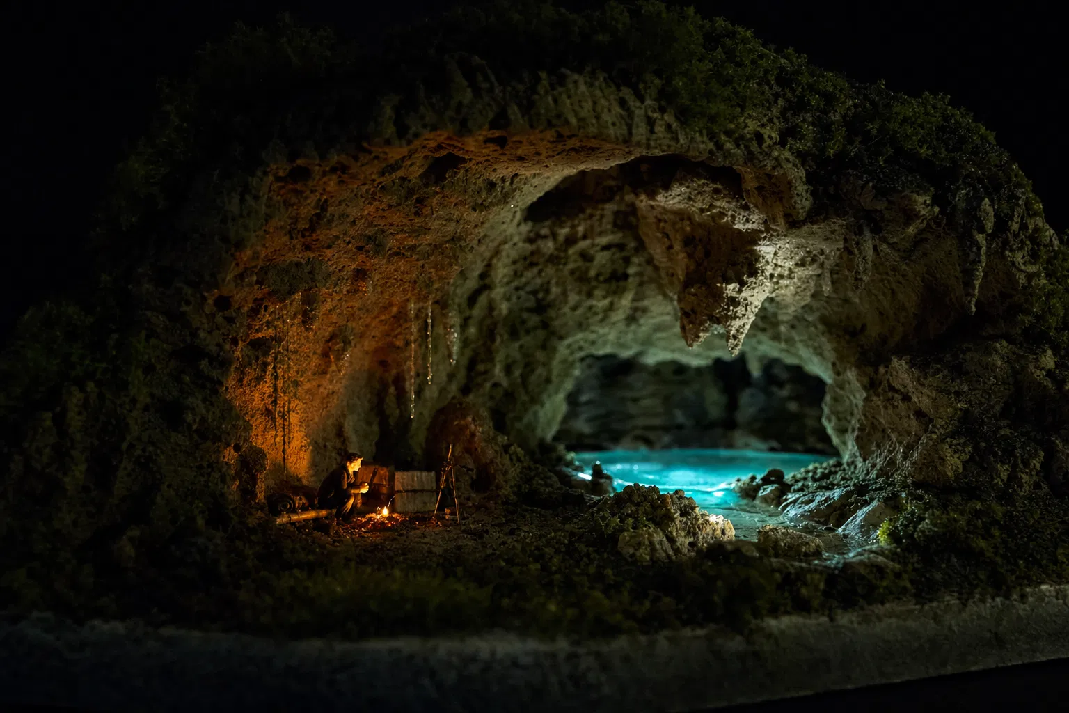 Cave diorama under different lighting scenes