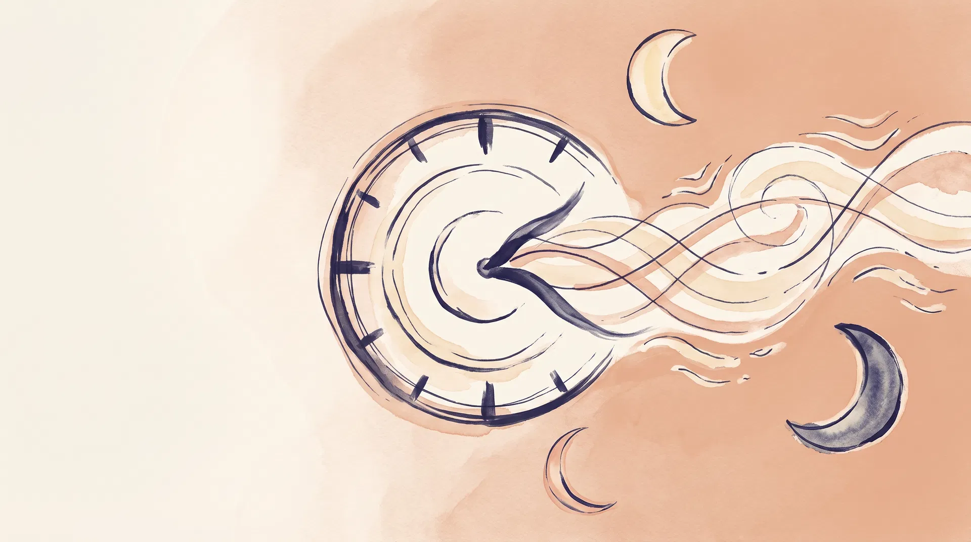 Clock and crescent moon illustration suggesting a disrupted bedtime