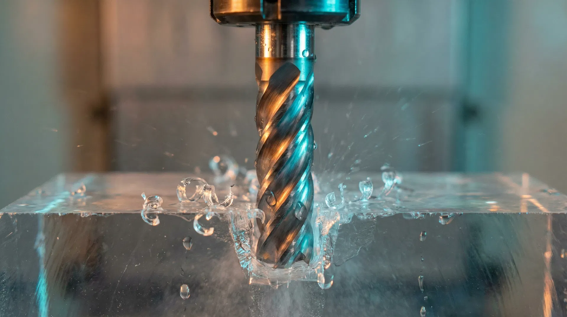 CNC machining a clear engineering plastic block