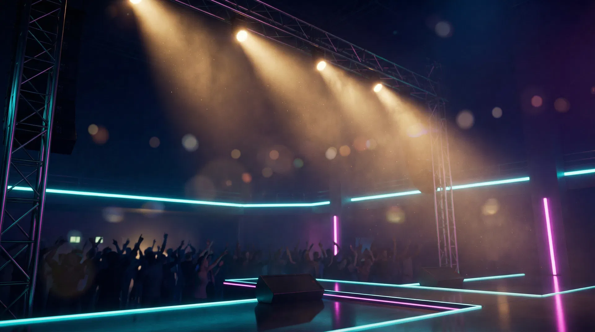 Gleeful Events entertainment stage with colorful lighting