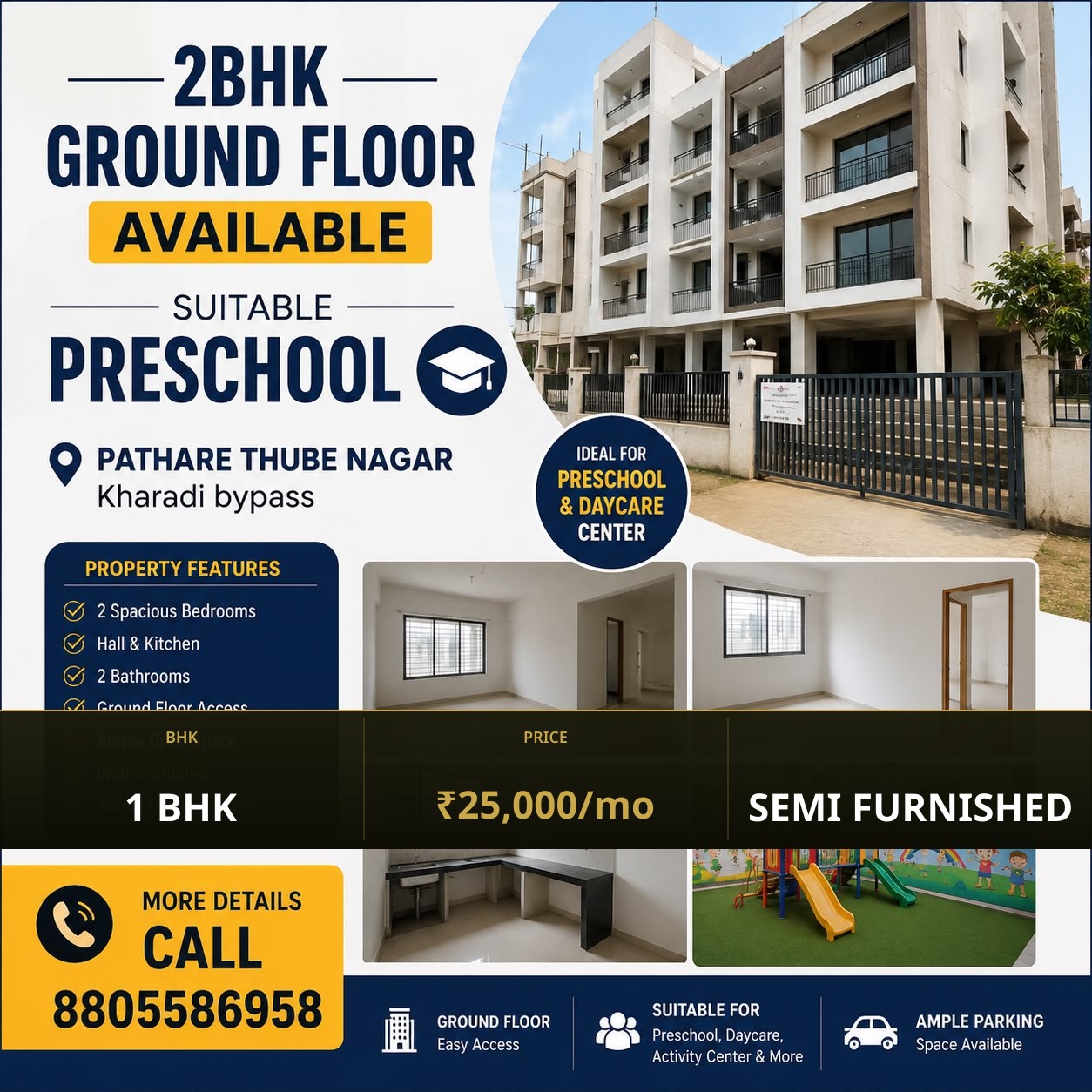 1 BHK Rental for Rent in Kharadi, Pune | Rakshak Nagar Ph 2 - Image 1