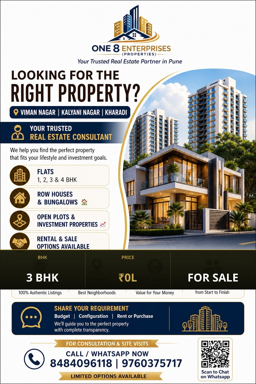 Looking for 3 BHK Flat in Viman Nagar, Kalyani Nagar, Kharadi, Pune - Image 1