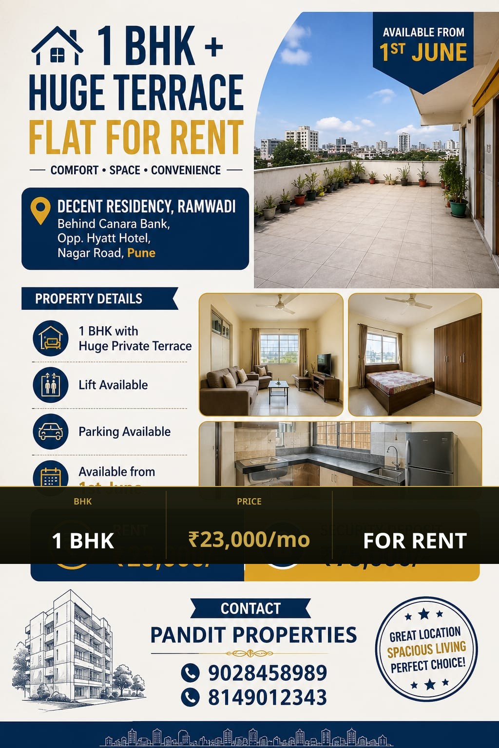 1 BHK Rental in Ramwadi, Pune | DECENT RESIDENCY - Image 1