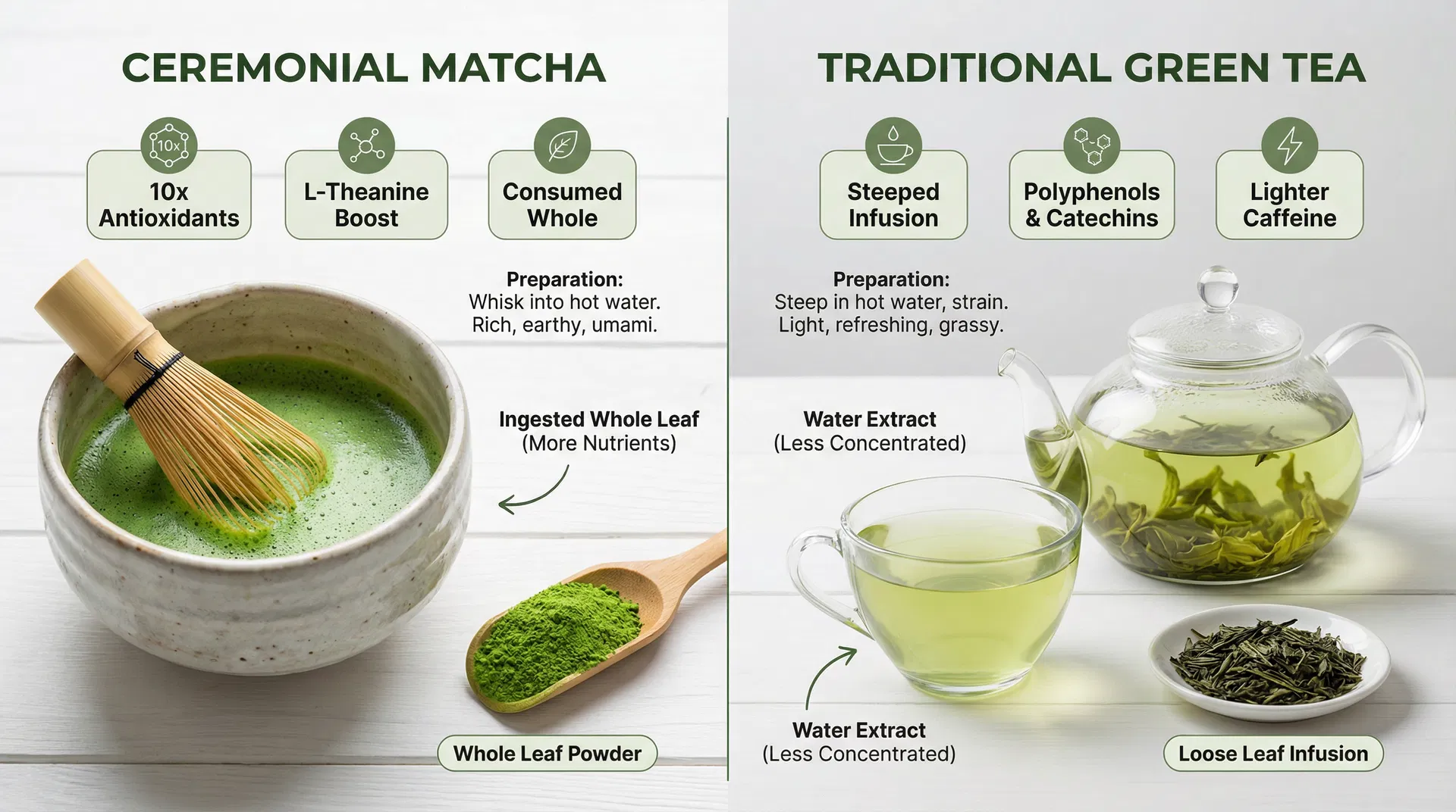 เปรียบเทียบมัทฉะและชาเขียวธรรมชาติ