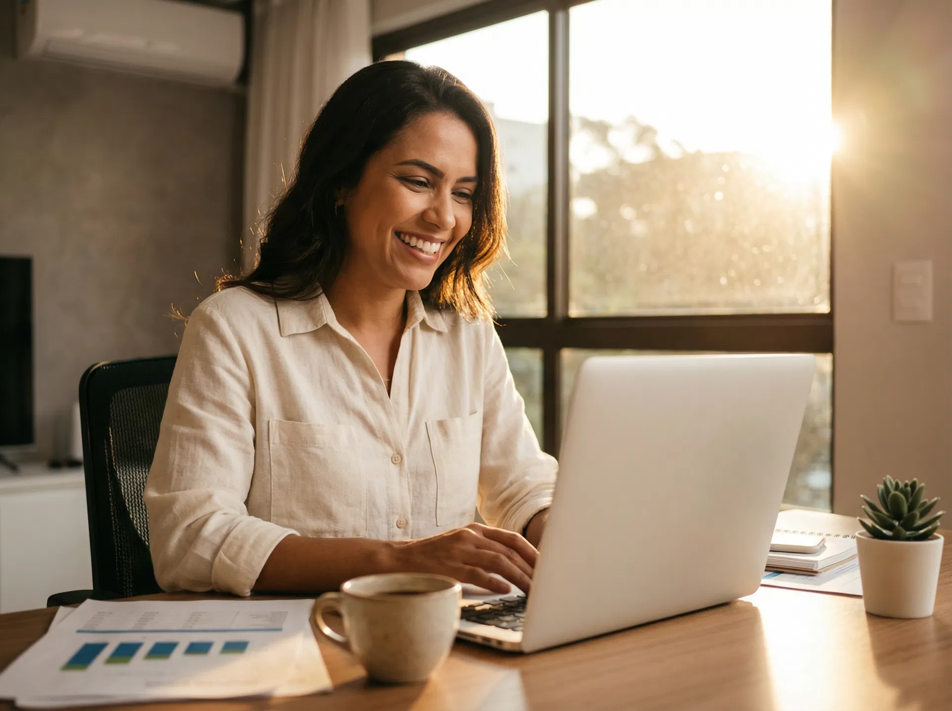 Mulher brasileira planejando finanças com empréstimo inteligente Inzuzo