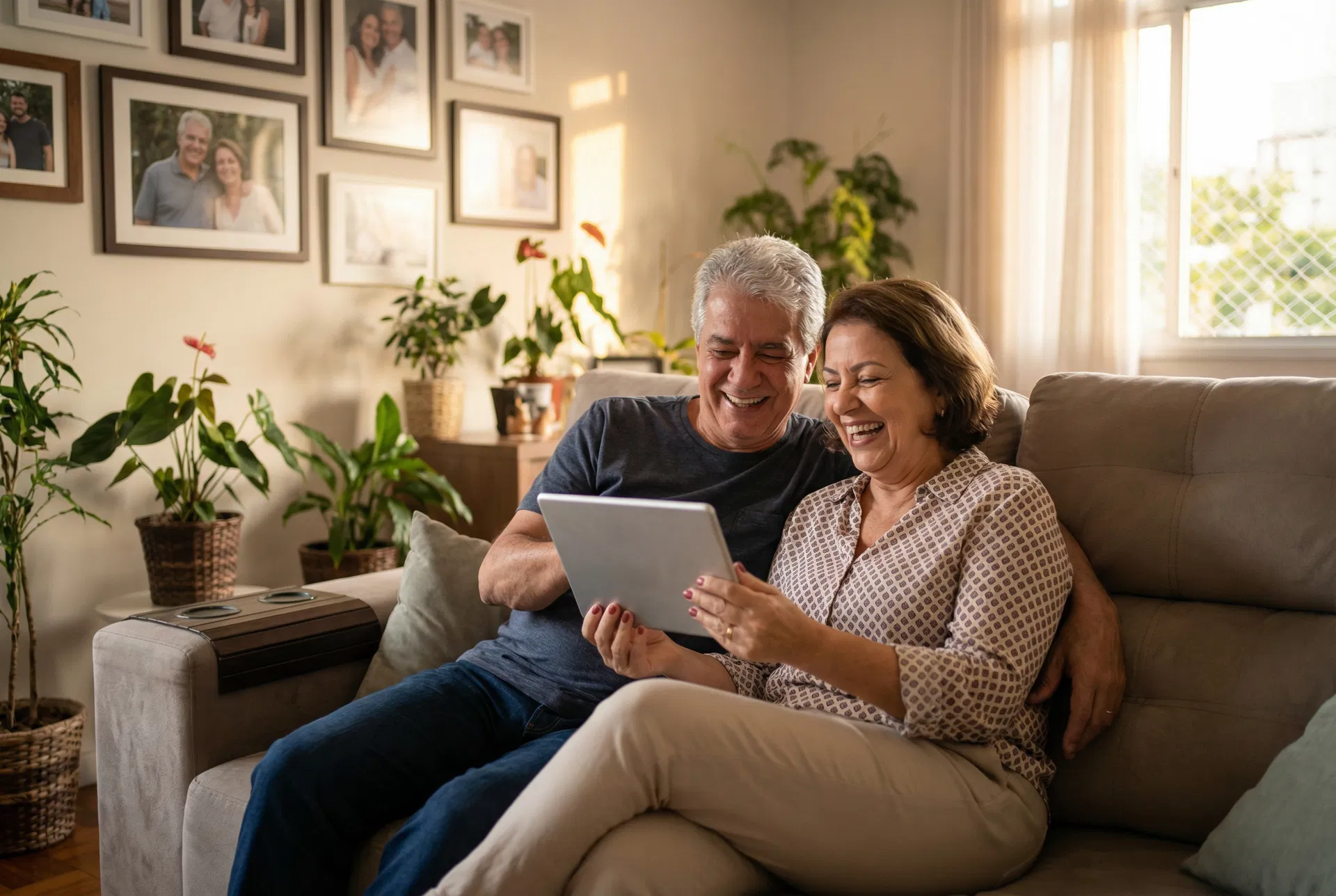 Casal feliz planejando finanças