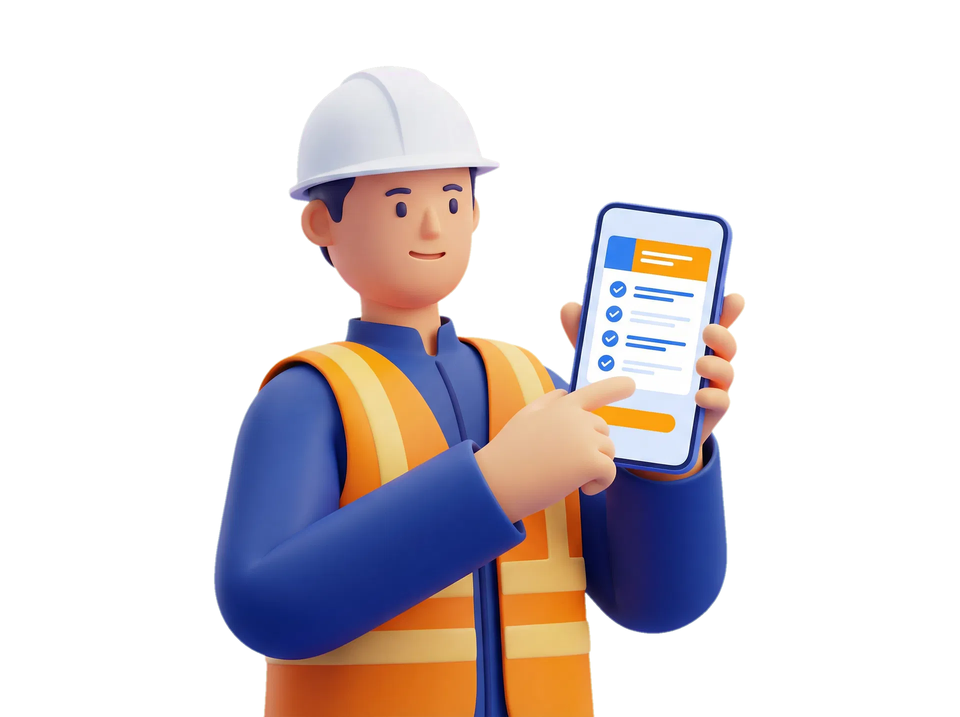 Stavebný pracovník s aplikáciou - 3D ilustrácia