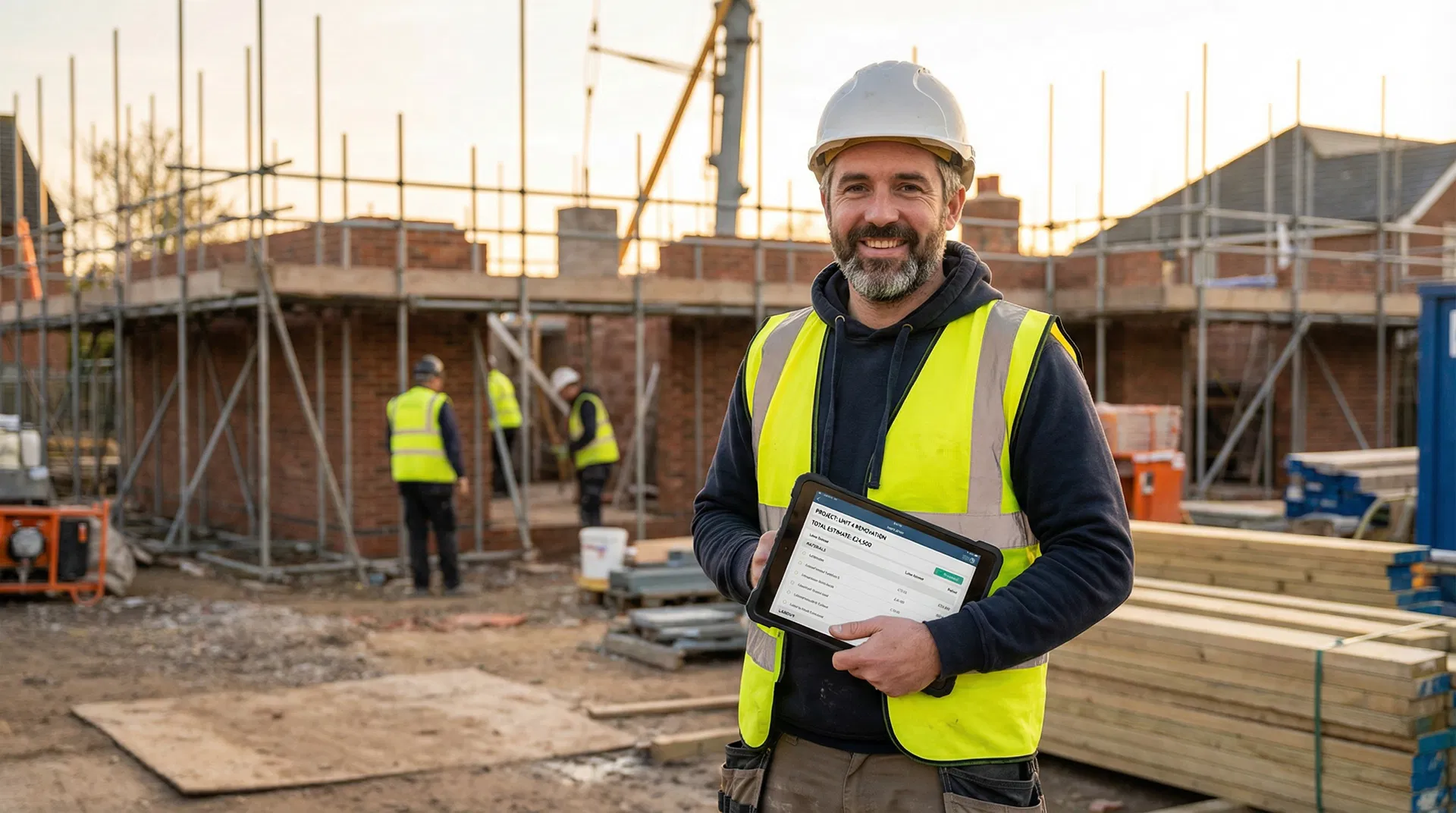 Builder using QuoteEdge on a construction site
