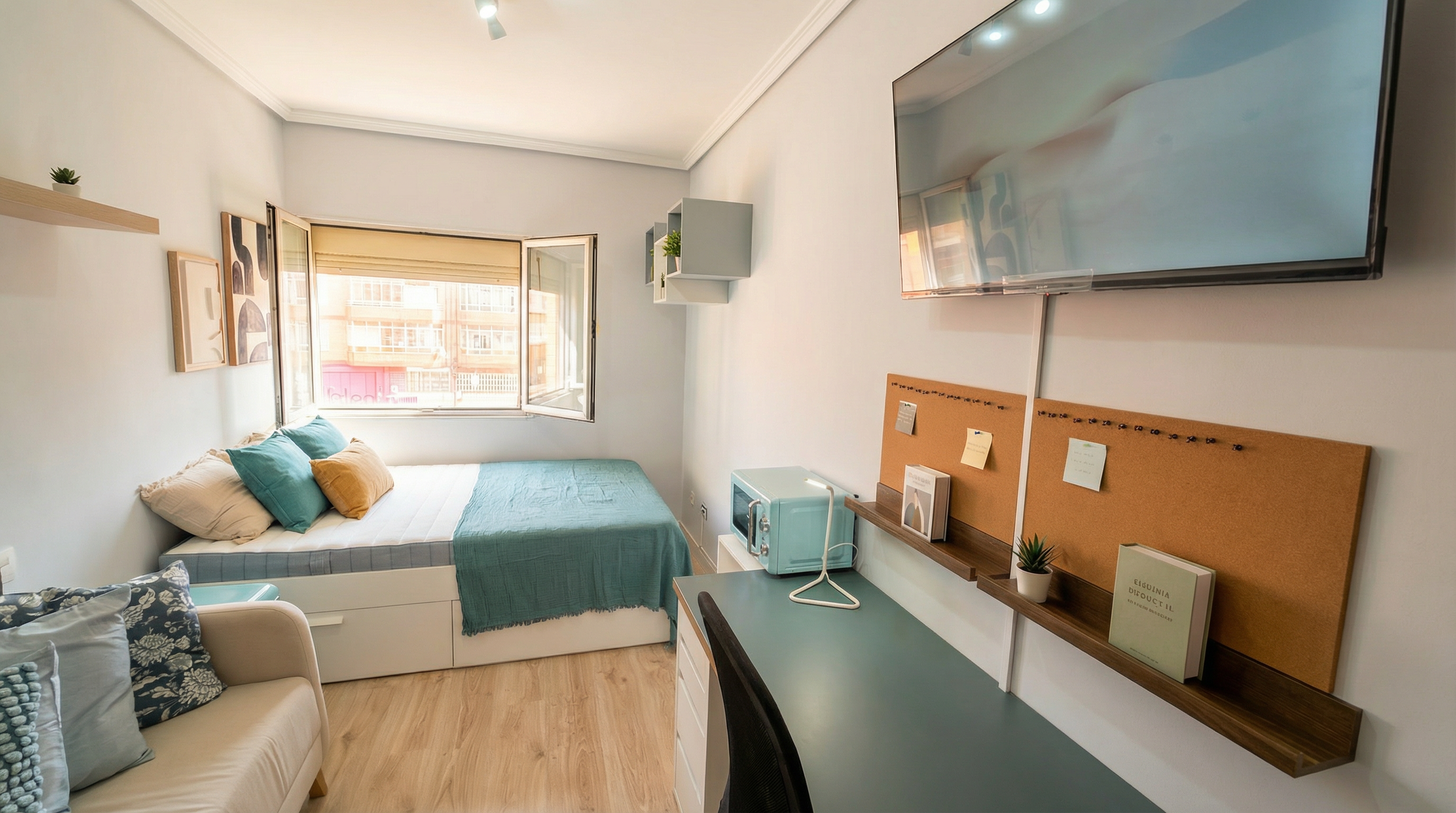 Habitación para estudiantes en Delicias, Valladolid - Habitación exterior con cama doble, mini nevera y sofa para una estancía inigualable - 420€/mes todo incluido