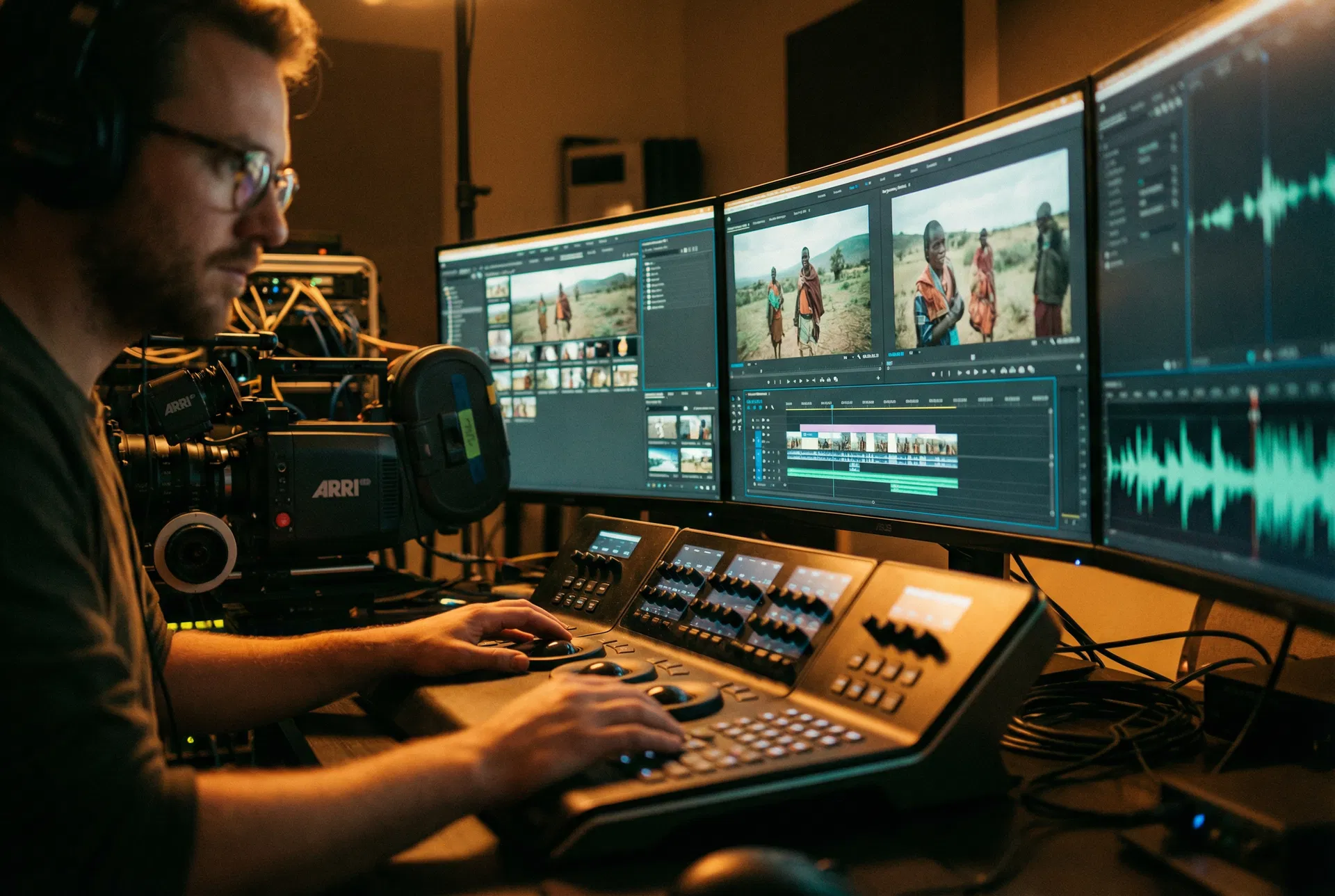 Professional video editing and color grading suite
