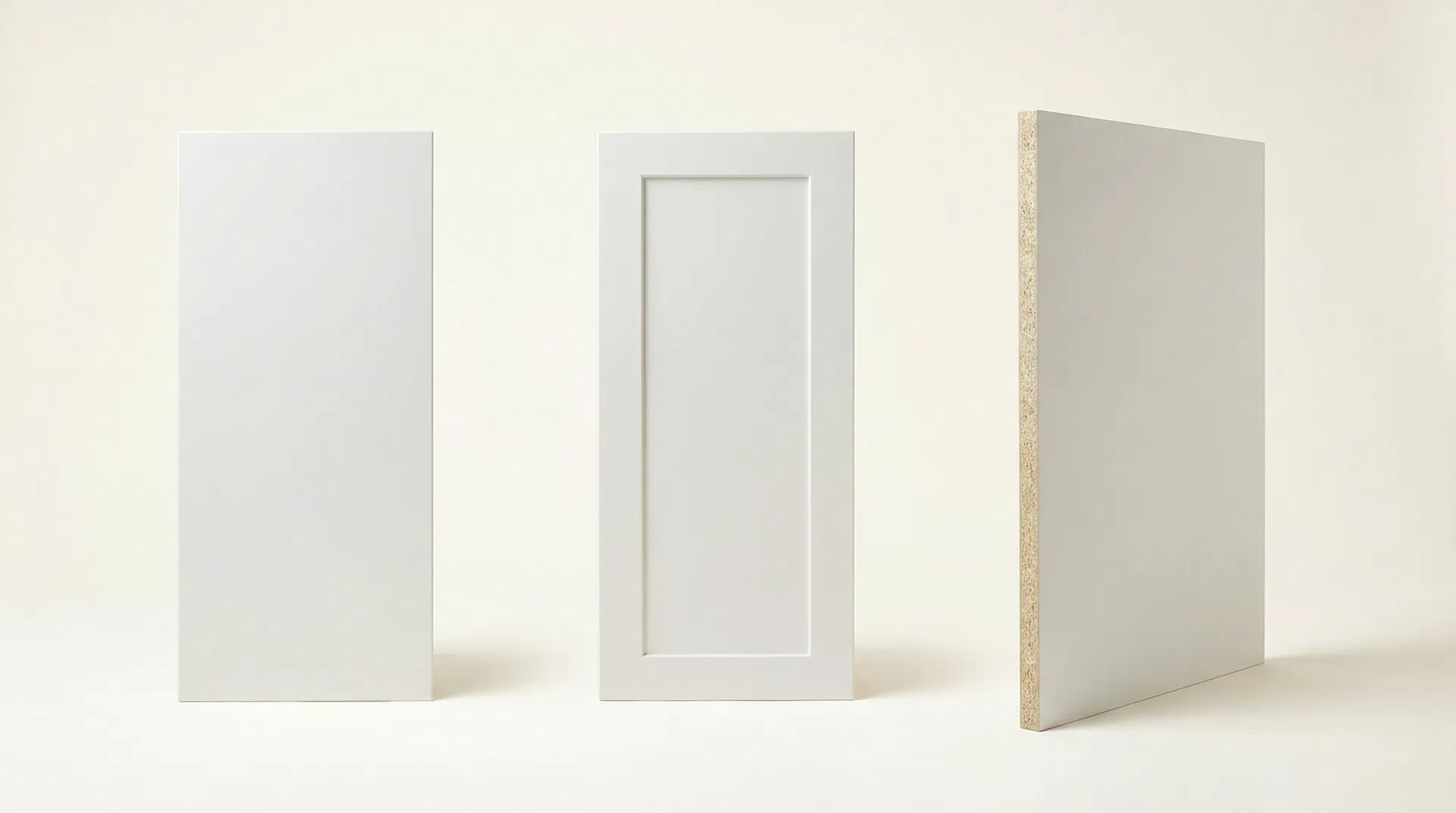 Porte Slab, Porte Shaker et Panneau Blanc Velour Supermat