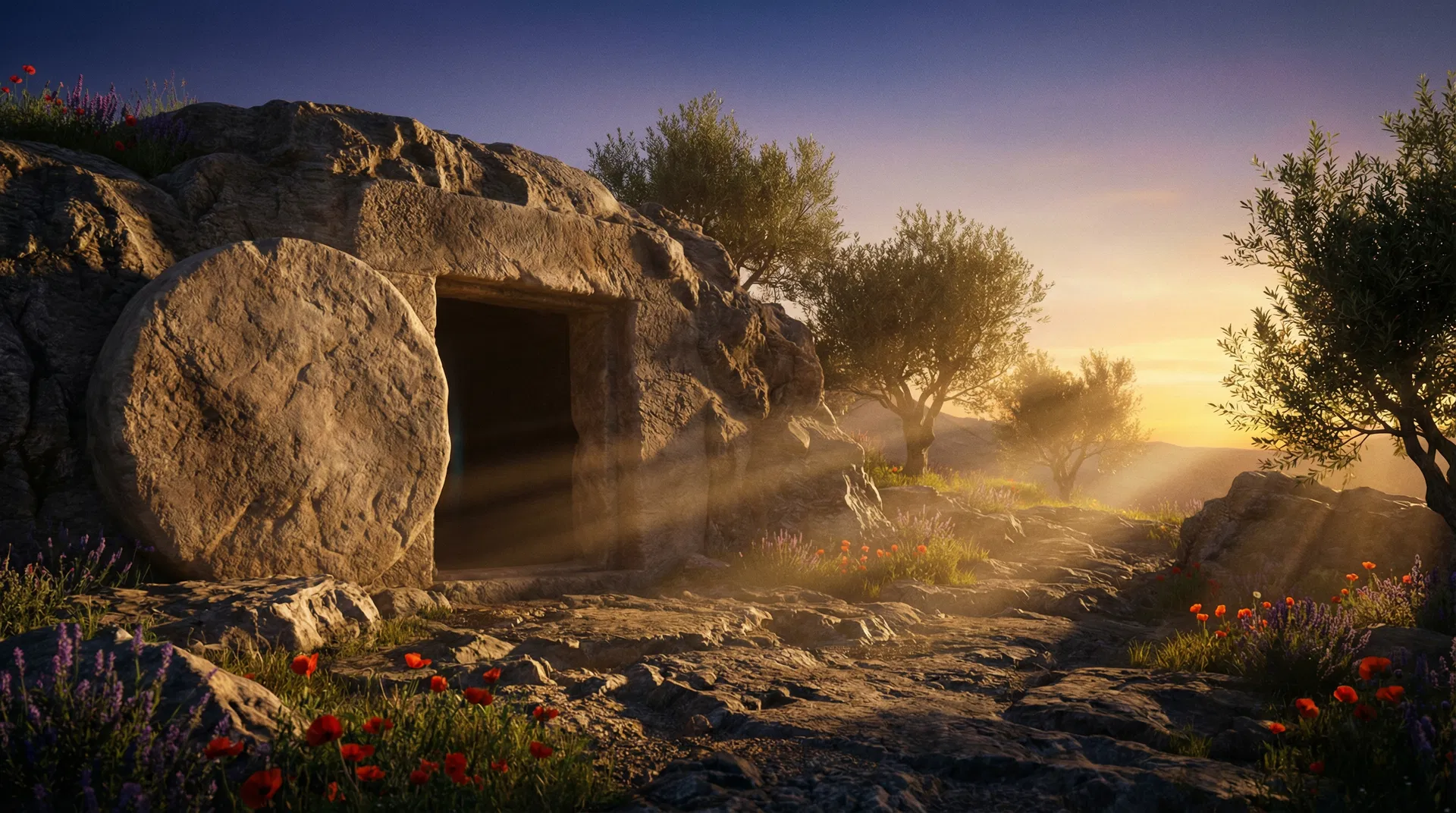 Empty tomb at dawn