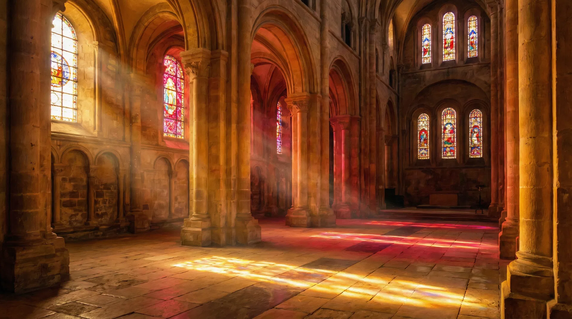 Light streaming through cathedral stained glass