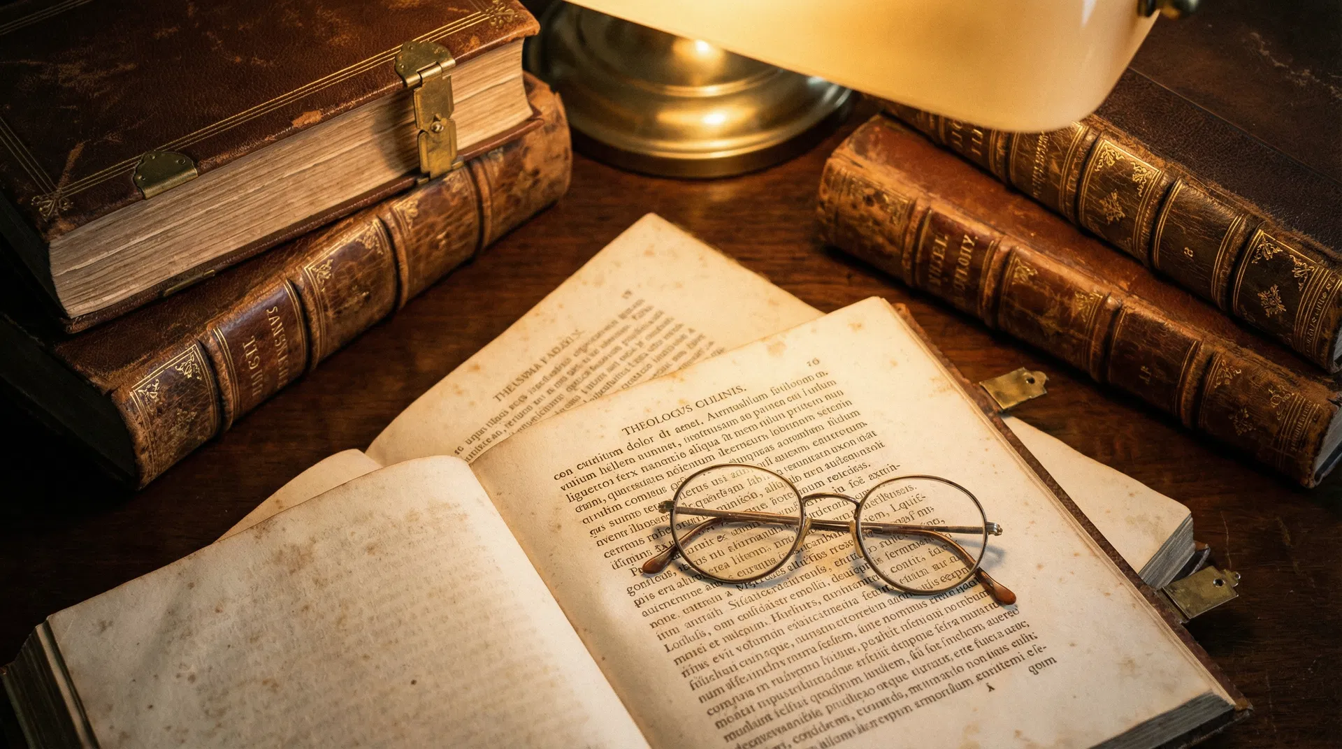 Ancient theological books on a desk