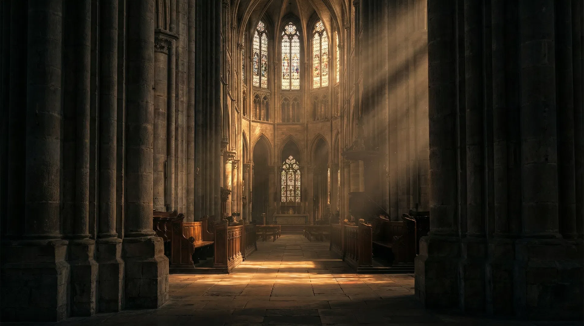 Cathedral interior with golden light