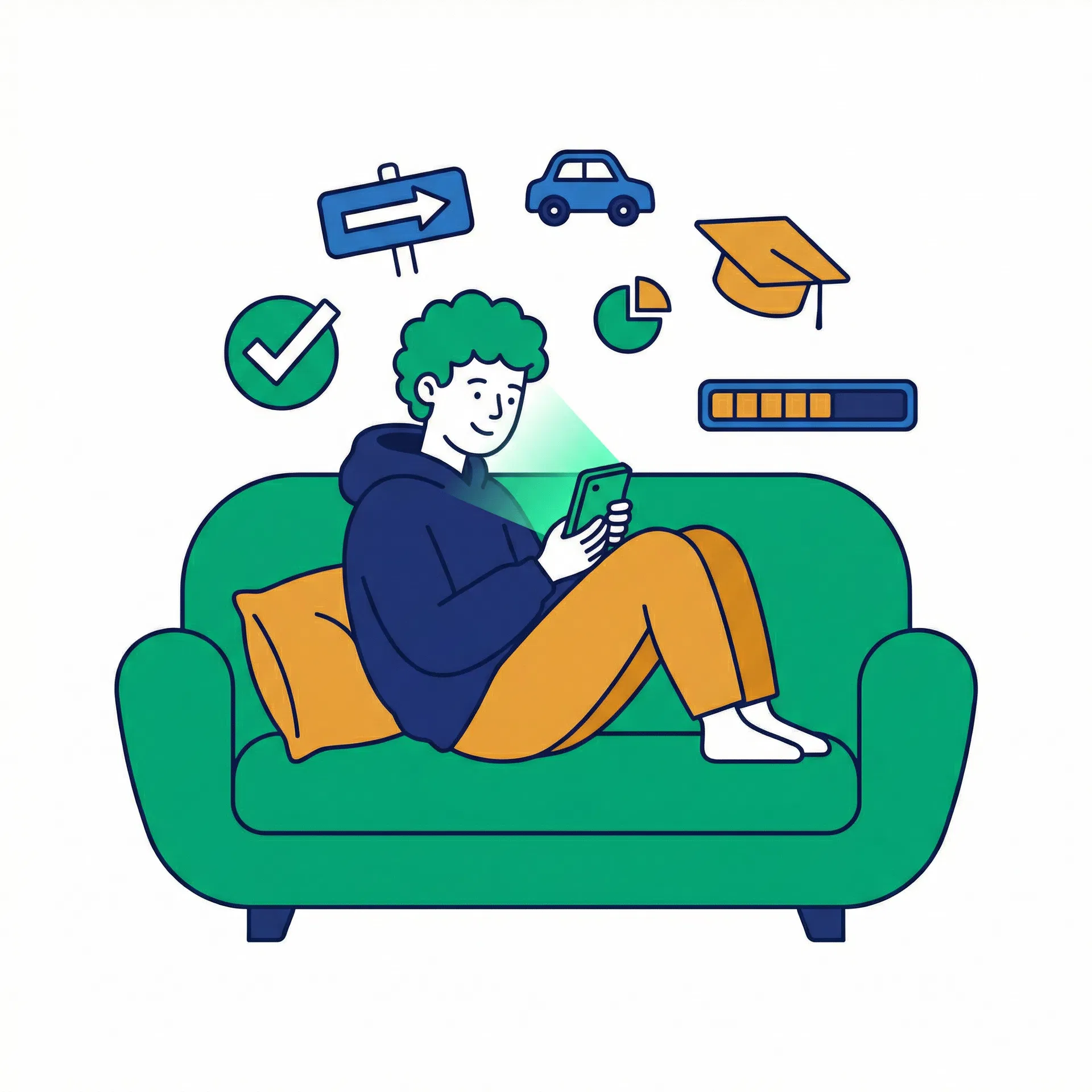 Student studying for DMV permit test on their phone