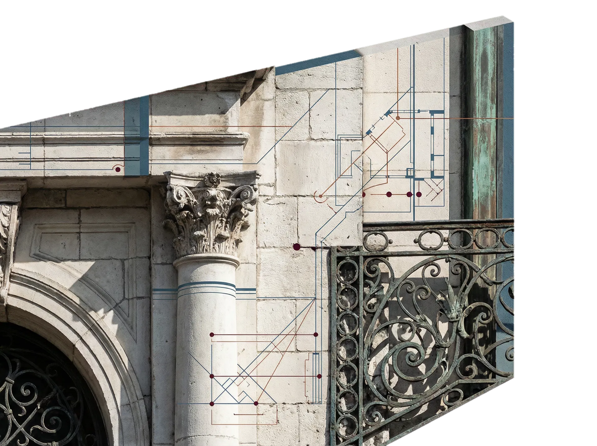 Architectural detail with measured planning overlays