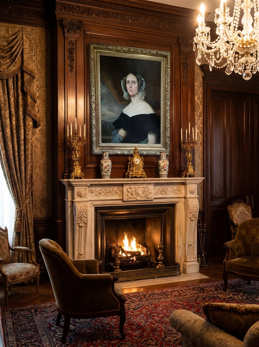 Oil Portrait of a Young Woman in a Black Dress, Biedermeier or Romantic Era