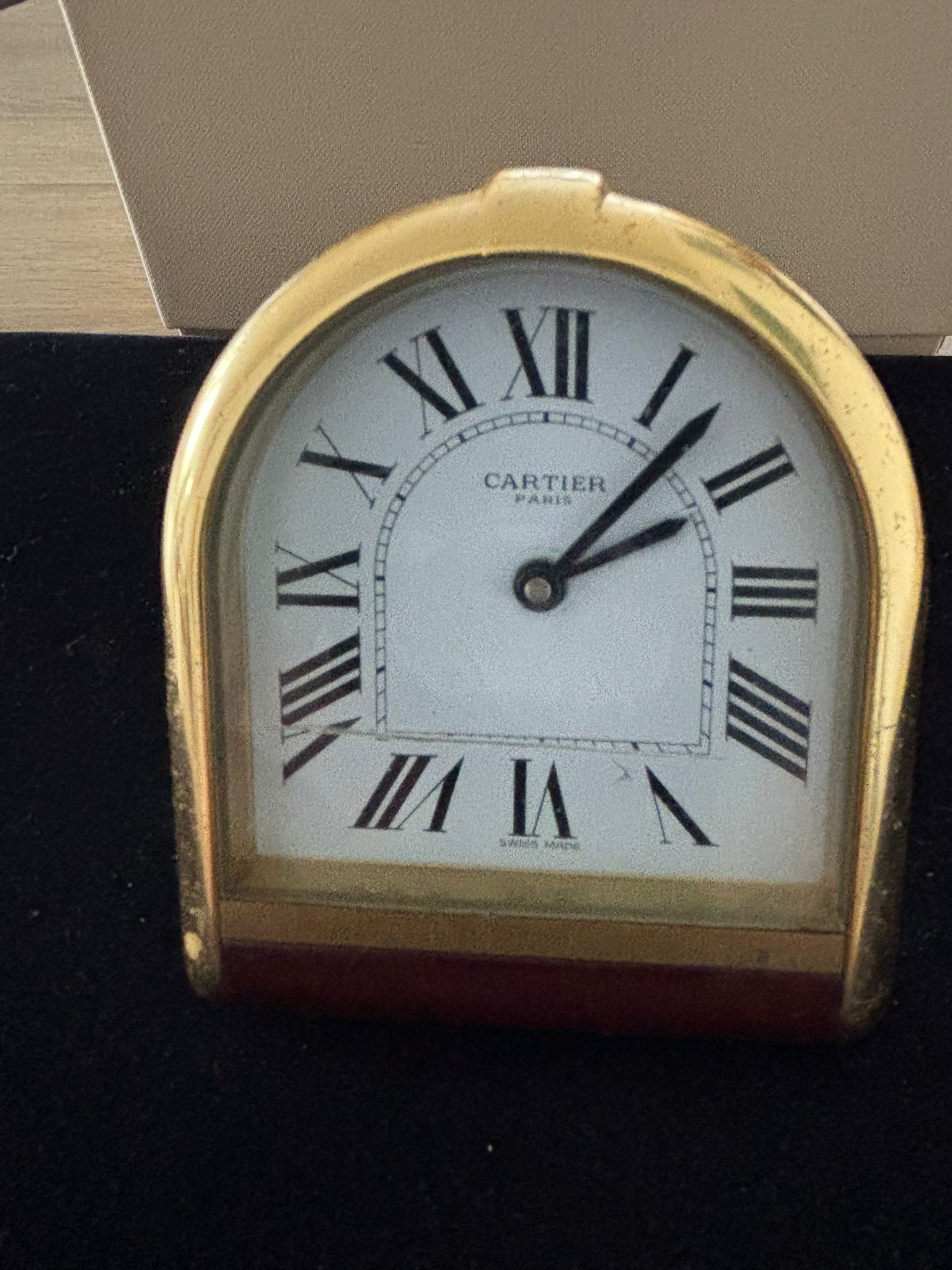 Cartier Dome Travel Clock in Gilt Metal and Leather