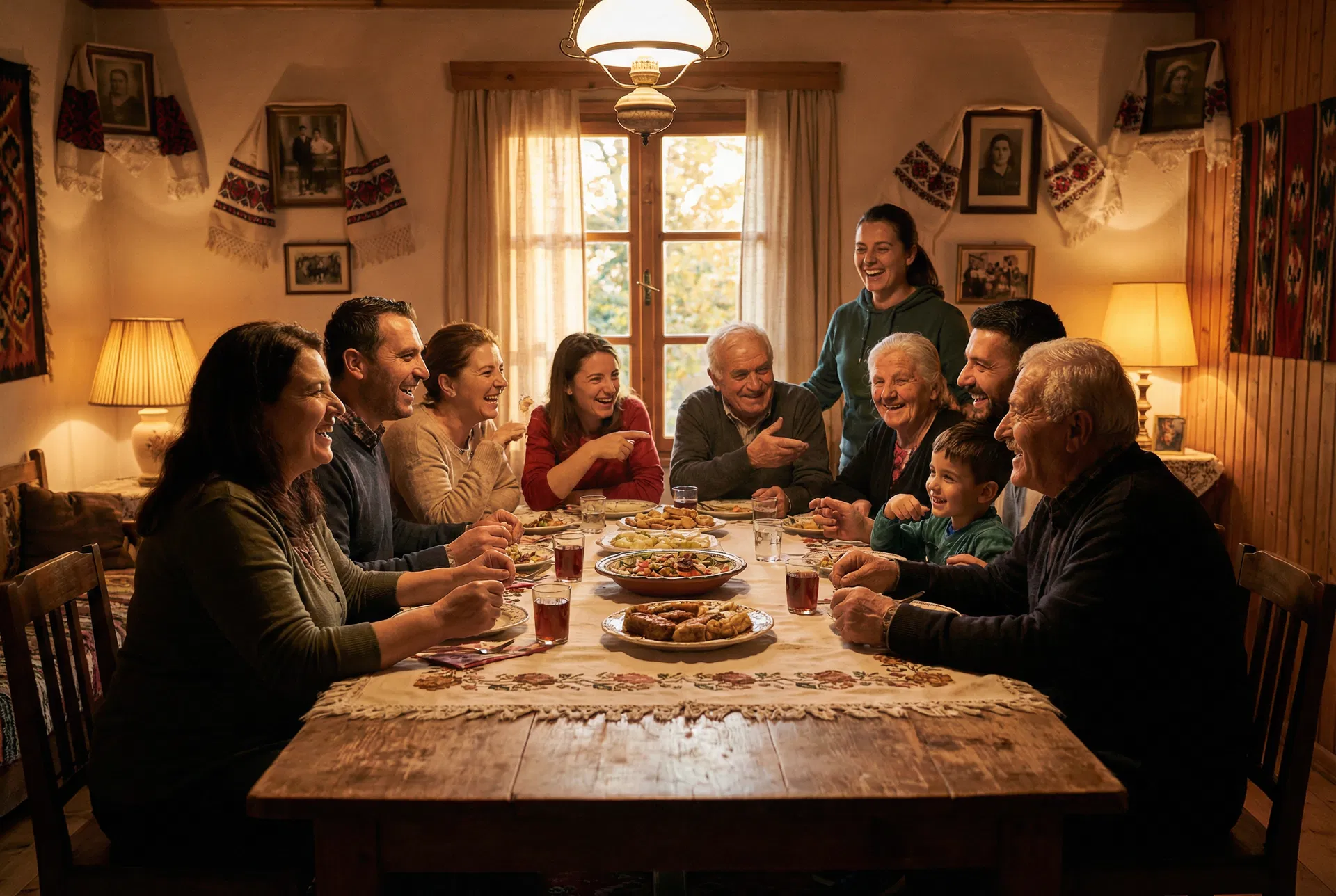 Familja shqiptare rreth sofrës