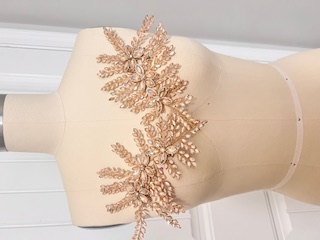 champagne 3D rhinestone Applique PAIR -B11