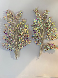 AB crystal 3D floral applique pair-F5