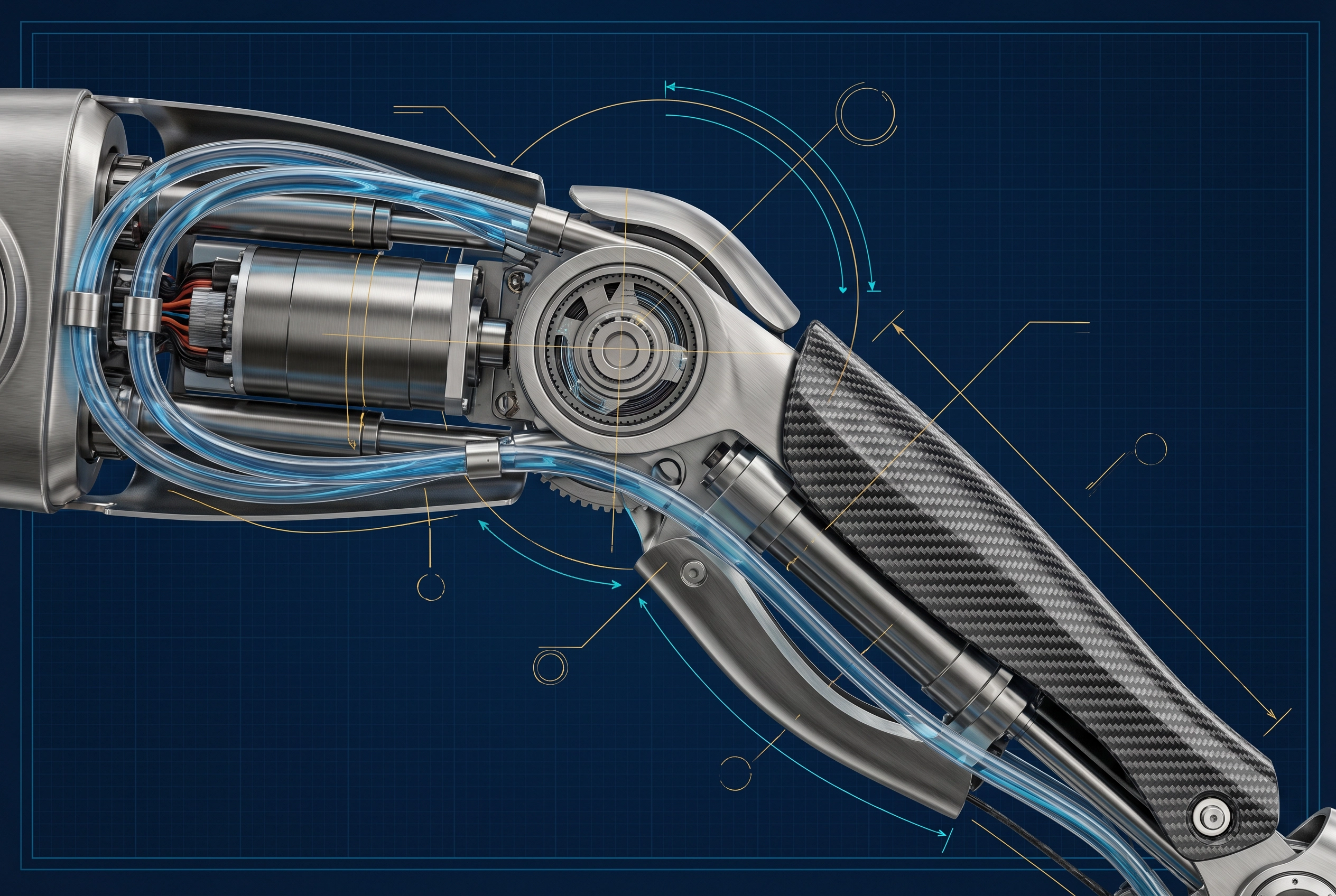 Liquid-cooled humanoid robot joint cross-section