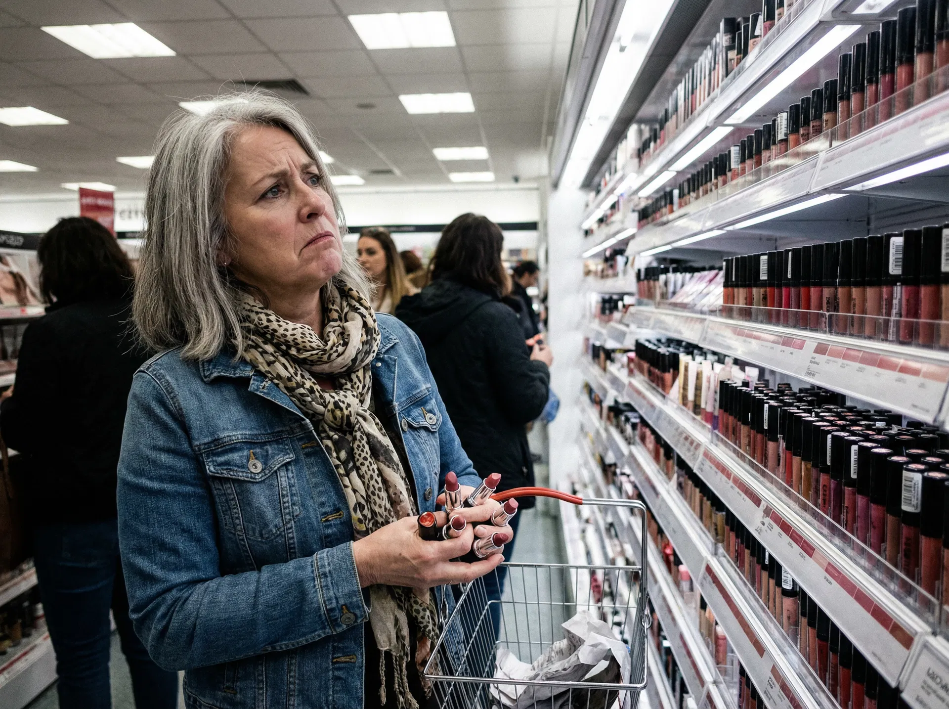 Woman frustrated in beauty store