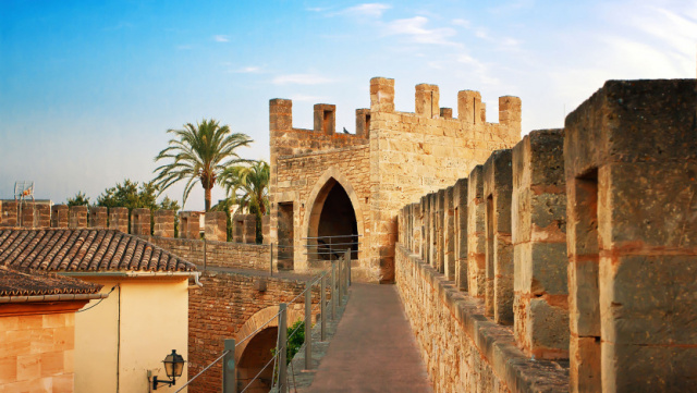 The medieval walls of Portinatx old town at sunset, Ibiza