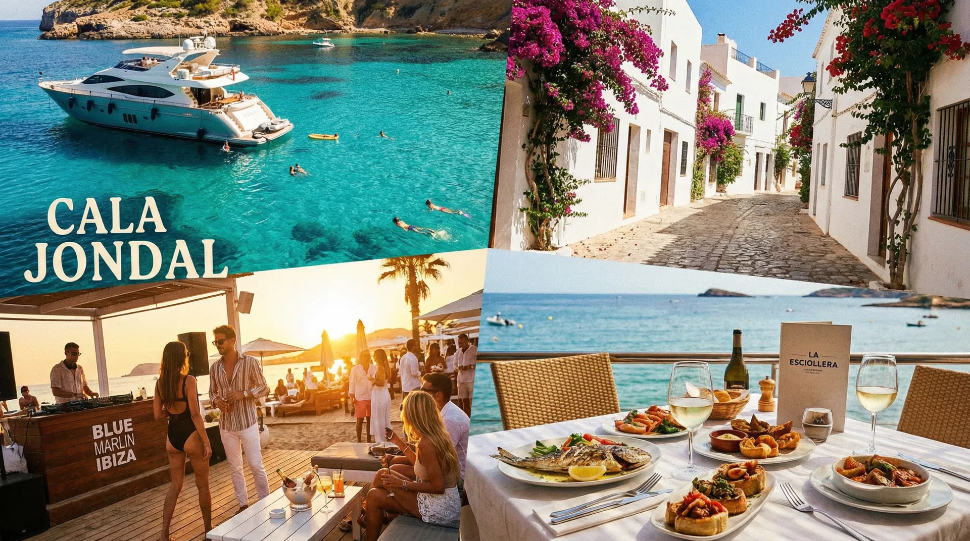 Ibiza beach with turquoise water and people enjoying activities