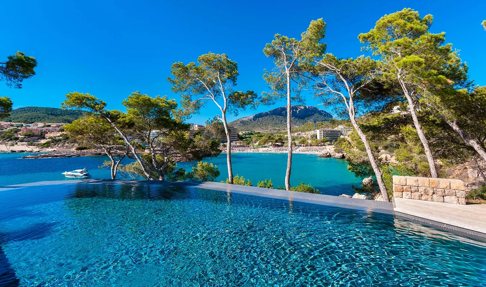 Infinity pool on a clifftop estate in Camp de Mar overlooking the Mediterranean